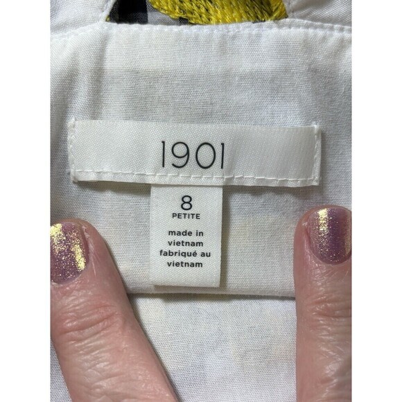 1901 Nordstrom Sundress Dress Black White Gingham Yellow Embroidered 8 Petite - Picture 5 of 12